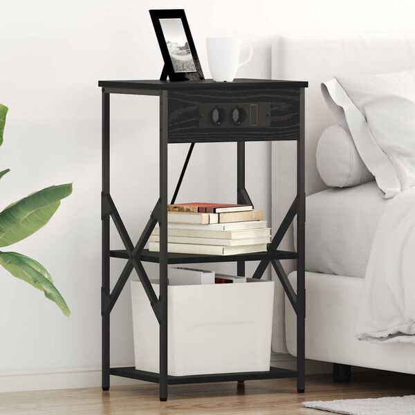 vidaXL Nattbordskap med hylle Svart Eik 41 x 31 x 76 cm Konstruert tre