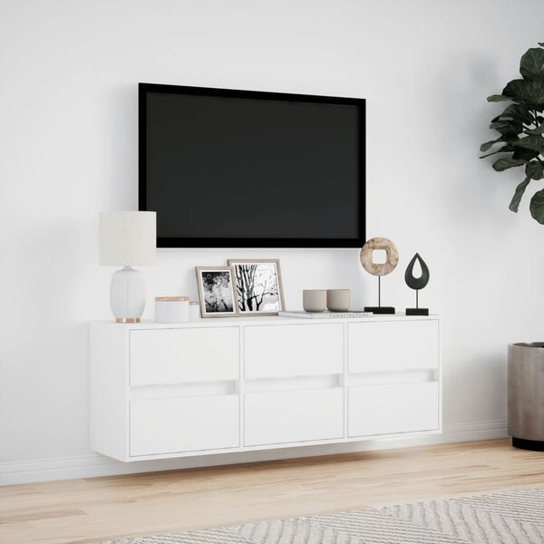vidaXL Vegghengt TV-benk med LED hvit 130x31x45 cm