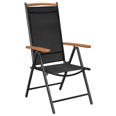 vidaXL Utendørs spisestue med brettbare stoler 7 deler aluminium svart