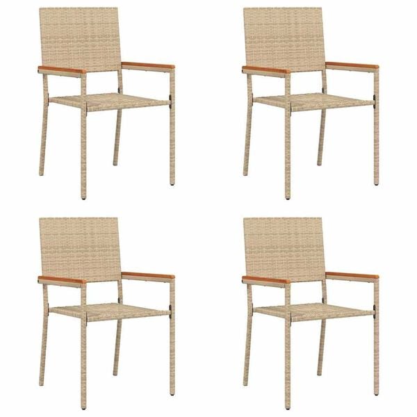 vidaXL Hage stabelstoler 4 pcs Krem og brun PE rattan, solid akasietre