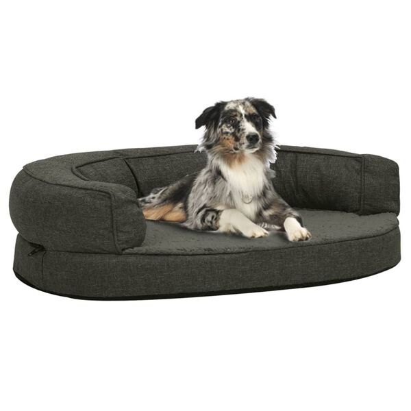 vidaXL Ergonomisk hundeseng med linutseende og fleece 75x53cm m&oslash;rkegr&aring;