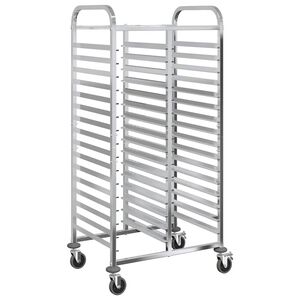 vidaXL brettvogn med 32 GN-beholdere 75x55x162,5 cm rustfritt st&aring;l