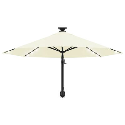 vidaXL Veggmontert parasoll med LED og metallstolpe 300 cm sand