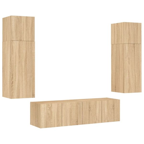 vidaXL Vegghengte TV-enheter med LED 6 deler sonoma eik konstruert tre