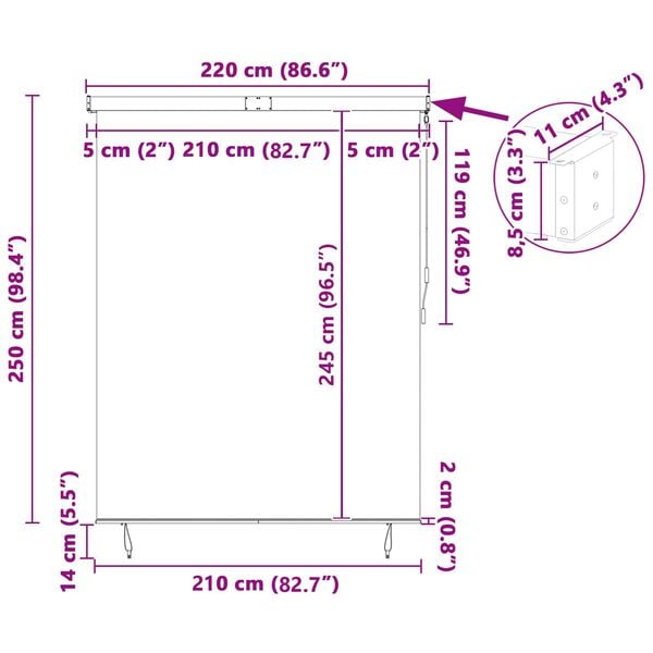 vidaXL Rullegardin Stripete Gul og Blå 200 x 250 cm Stoff og Aluminium