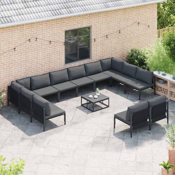vidaXL Hagesofa Set med pute 13 pcs Svart St&aring;l