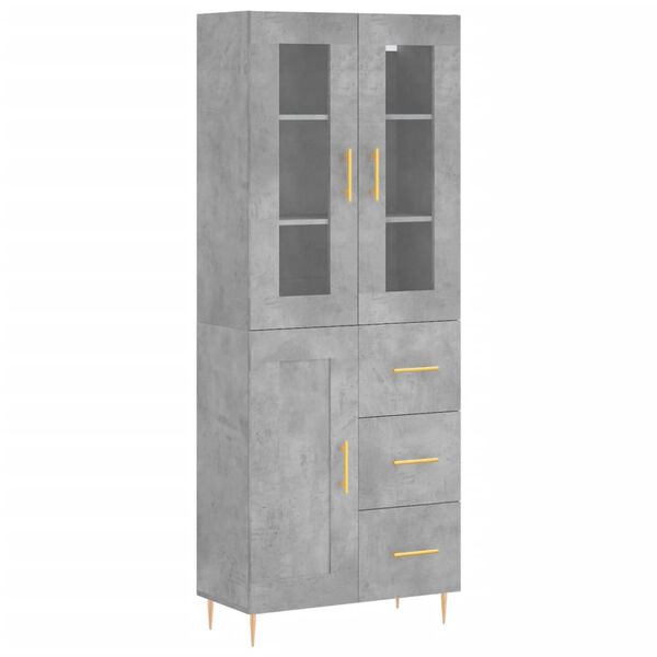 vidaXL Highboard betonggr&aring; 69,5x34x180 cm konstruert tre