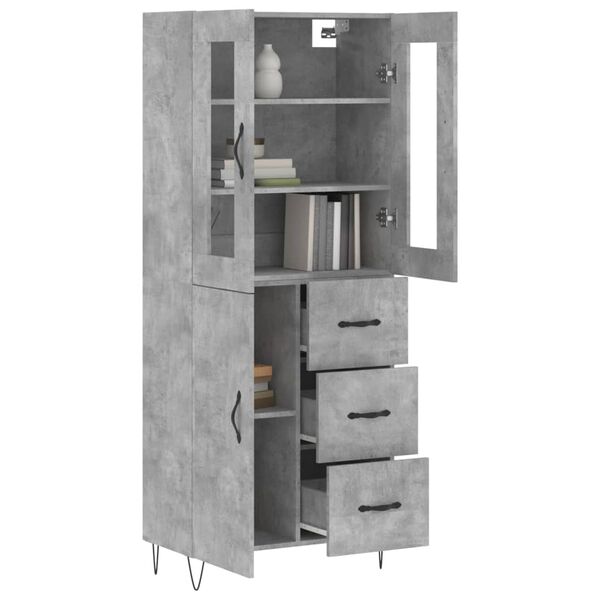vidaXL Highboard betonggr&aring; 69,5x34x180 cm konstruert tre