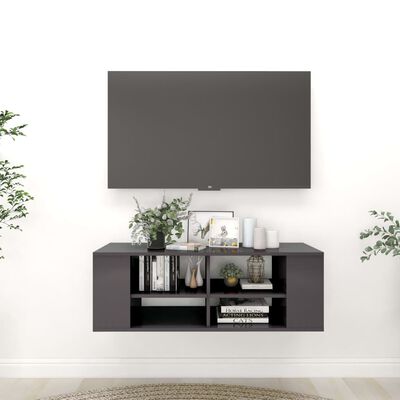 vidaXL Vegghengt TV-benk høyglans grå 102x35x35 cm sponplate