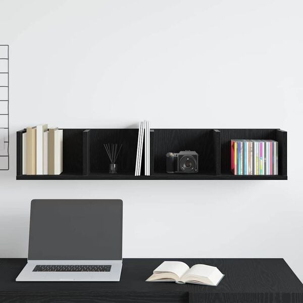 vidaXL Vegghylle med hylle Svart Eik 100 x 18 x 18 cm Konstruert tre