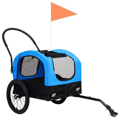 vidaXL Sykkeltilhenger og joggevogn for kjæledyr 2-i-1 blå og svart