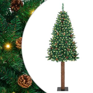 vidaXL Slim juletre med 300 LED gr&oslash;nn 180 cm PVC og Massivt Furu tre