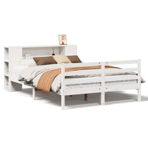 vidaXL Seng med bokhylle uten madrass hvit 135x190 cm heltre furu