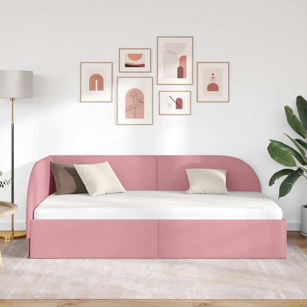 vidaXL Hj&oslash;rnesengramme med hodegjerde Rosa 90 cm x 190 cm Fl&oslash;yel
