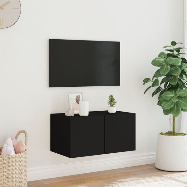vidaXL Vegghengt TV-benk med LED svart 60x35x31 cm
