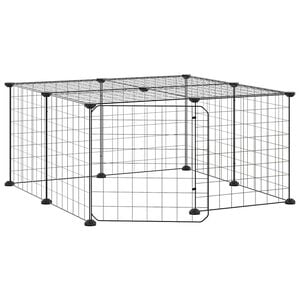 vidaXL Dyrebur 12 paneler med d&oslash;r svart 35x35 cm st&aring;l