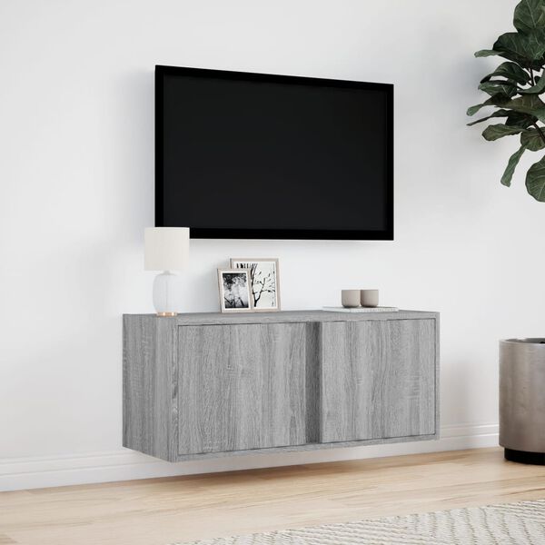 vidaXL Vegghengt TV-benk med LED gr&aring; sonoma 80x31x35 cm