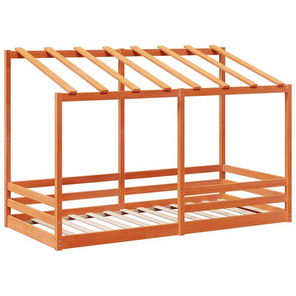 vidaXL Barneseng med tak voksbrun 80x200 cm heltre furu