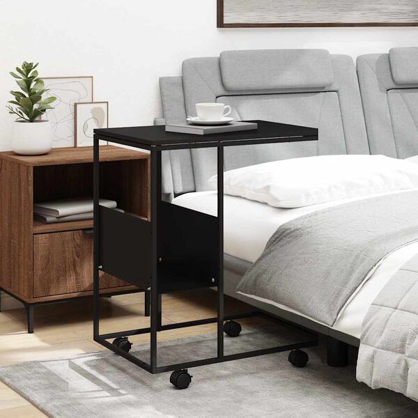 vidaXL Sidebord med hjul svart 55x36x63,5 cm konstruert tre