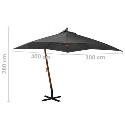vidaXL Hengende parasoll med stolpe antrasitt 3x3 m heltre gran