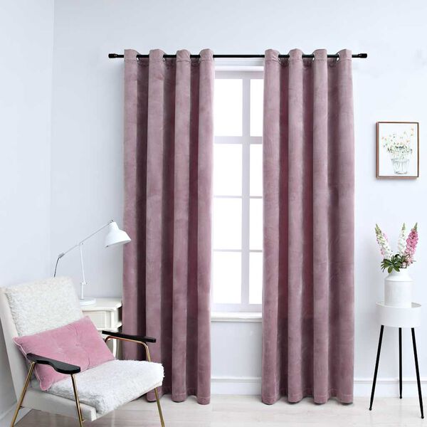 vidaXL Lystette gardiner med ringer 2 stk fl&oslash;yel antikk rosa 140x175 cm