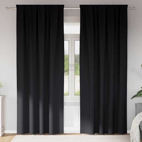 vidaXL M&oslash;rkleggende Gardiner med Ringer 2 pcs Svart 260 x 140 cm