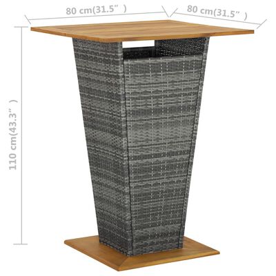 vidaXL Barbord grå 80x80x110 cm polyrotting og heltre akasie