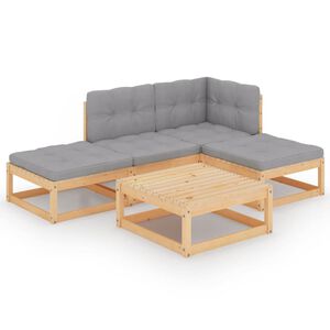 vidaXL Hagesofagruppe med puter 5 deler heltre furu