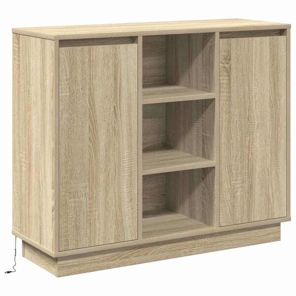 vidaXL LED sideboard med dør Sonoma eik 90 x 32 x 75 cm Konstruert tre