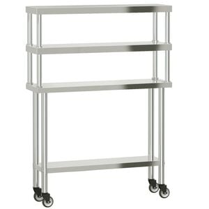 vidaXL Kj&oslash;kkenbenk med overhylle 110x30x150 cm rustfritt st&aring;l