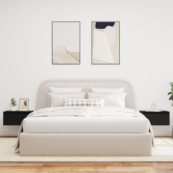 vidaXL Vegghengte nattbord med LED-lys 2 stk svart eik