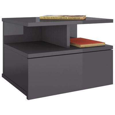 vidaXL Flytende nattbord 2 stk høyglans grå 40x31x27 cm sponplate