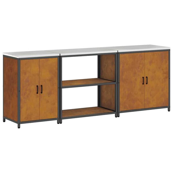 vidaXL Kj&oslash;kkenoppbevaringssett med hylle 3 pcs Rusten Cortenst&aring;l