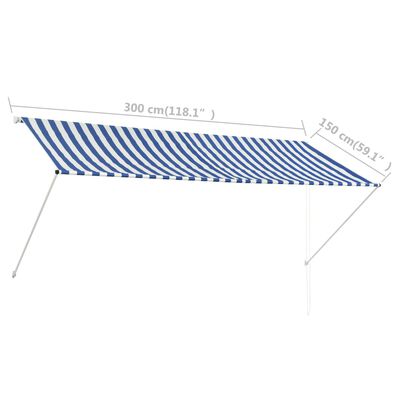 vidaXL Uttrekkbar markise 300x150 cm blå og hvit