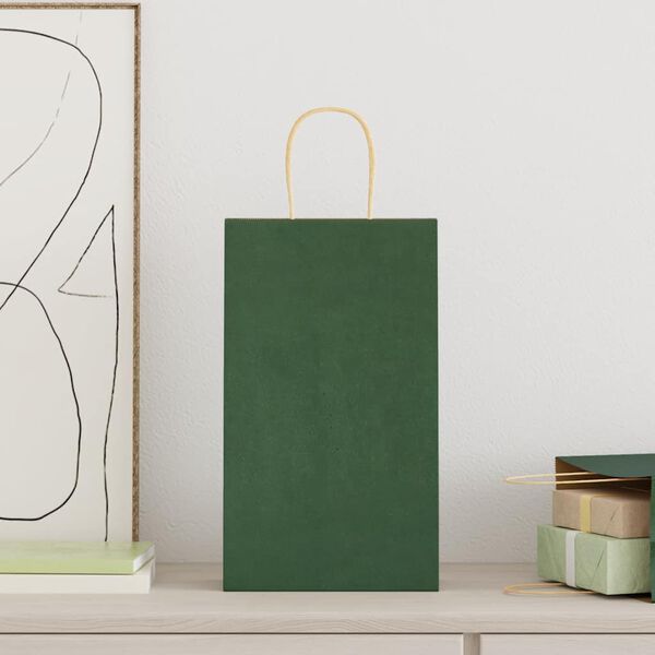 vidaXL Papirposer 50 stk med h&aring;ndtak gr&oslash;nn 21x11x36 cm