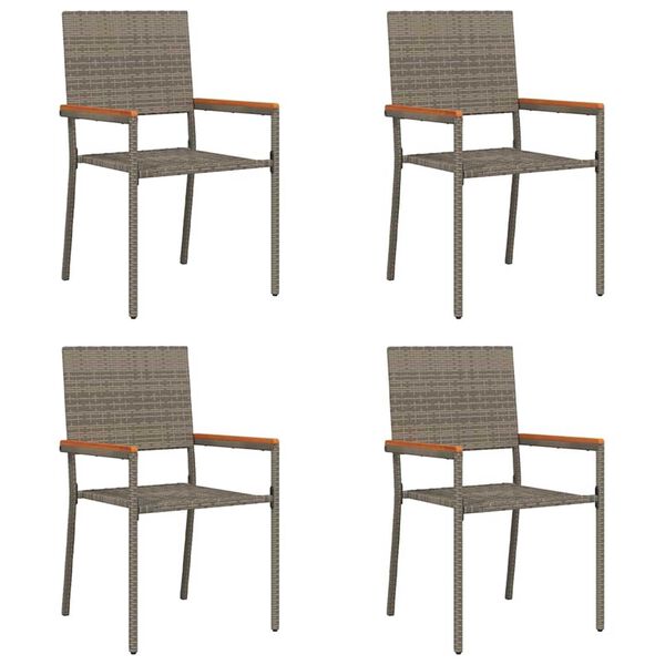 vidaXL Hage stabelstoler 4 pcs Grå og Brun PE rattan, solid akasietre