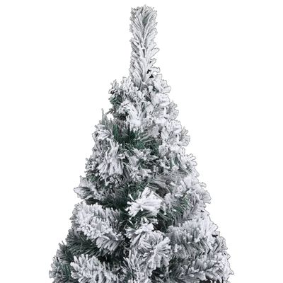 vidaXL Slankt forhåndsbelyst juletre kuler og flokket snø grønn 120 cm