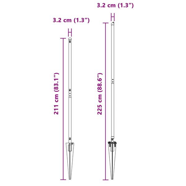 vidaXL Gjerdepåle Annet 52 pcs Grå 3,2 x 3,2 x 180 cm Stål