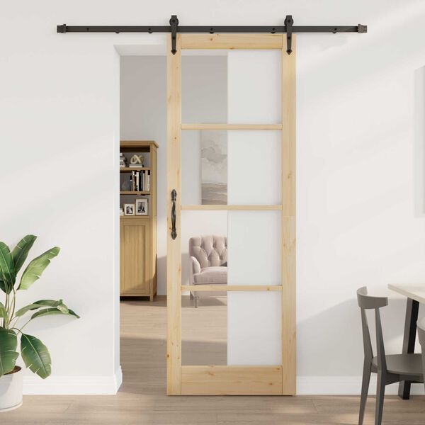 vidaXL Skyved&oslash;r Naturlig og svart 83 x 232 cm Massivt furutre og glass