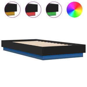vidaXL Sengeramme med LED-lys svart 75x190 cm