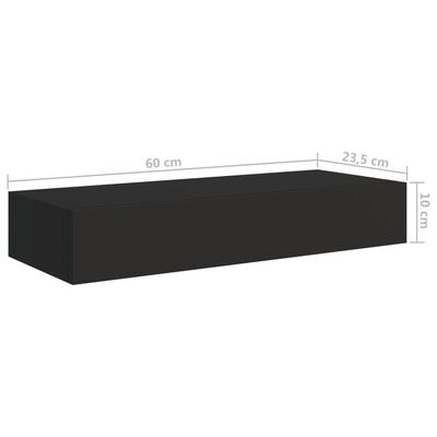 vidaXL Veggmontert skuffehylle svart 60x23,5x10 cm MDF