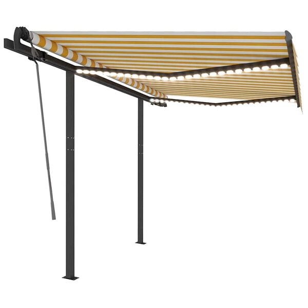 vidaXL Manuell uttrekkbar markise med LED 3,5x2,5 m gul og hvit