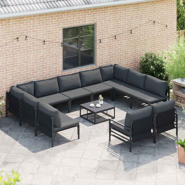 vidaXL Hagesofa Set med pute 11 pcs Svart Stål
