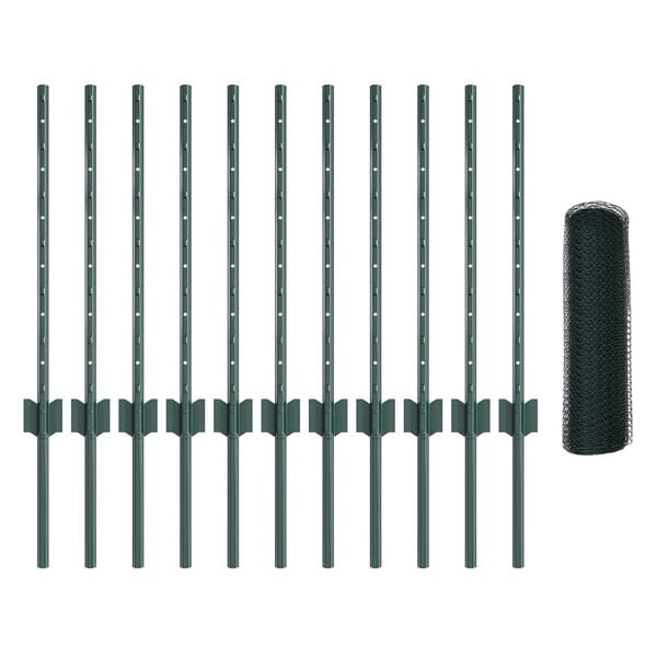 vidaXL Gjerde med stolpe gr&oslash;nn 0,6 x 25 m St&aring;l og PVC