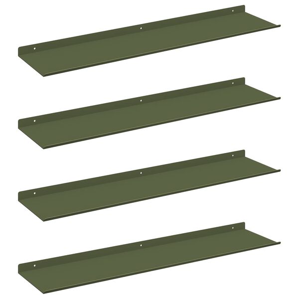 vidaXL Flytende hylle 4 pcs Olivengr&oslash;nn 80 x 18 x 2,5 cm St&aring;l