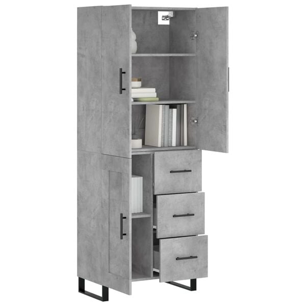vidaXL Highboard betonggrå 69,5x34x180 cm konstruert tre
