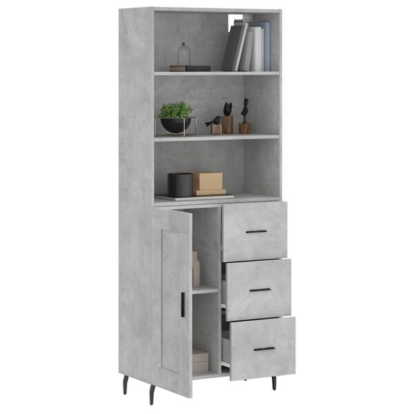 vidaXL Highboard betonggr&aring; 69,5x34x180 cm konstruert tre