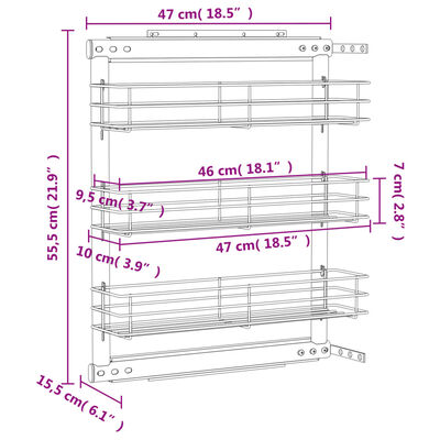 vidaXL Uttrekkbare kurvskuffer 3 etasjer 47x15,5x55,5 cm