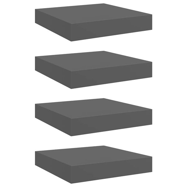 vidaXL Flytende vegghyller 4 stk h&oslash;yglans gr&aring; 23x23,5x3,8 cm MDF