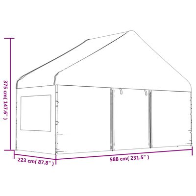 vidaXL Paviljong med tak hvit 5,88x2,23x3,75 m polyetylen